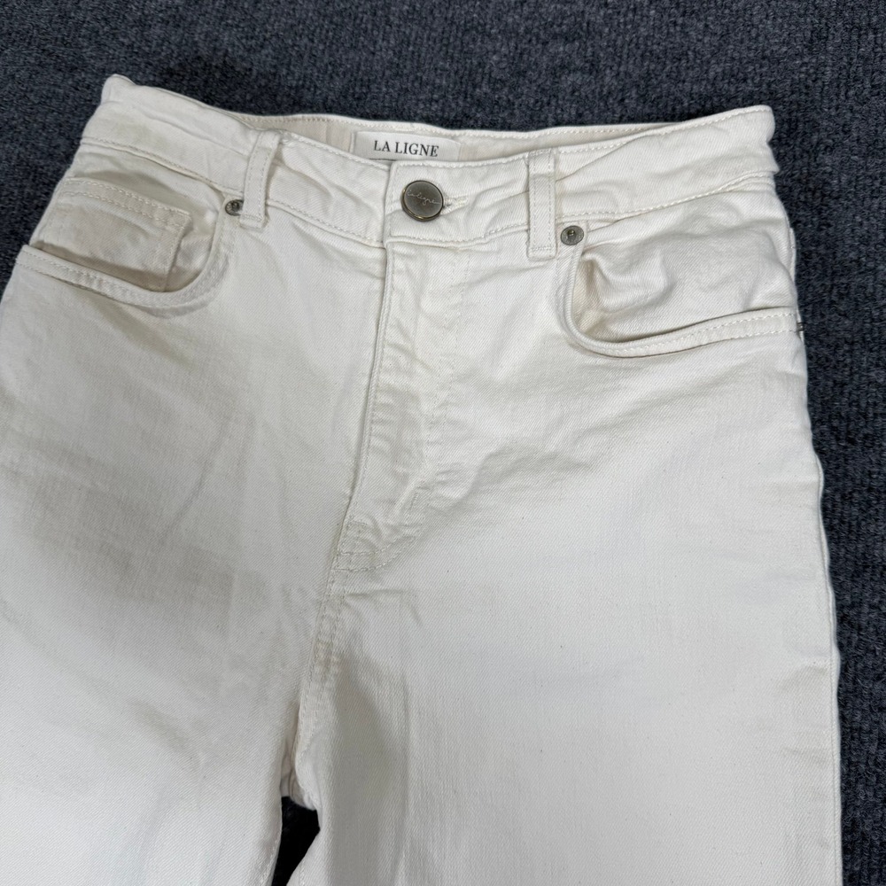 La Ligne Off White High Rise Straight Leg Jeans Size 25 Cream Denim Pants - Picture 9 of 9